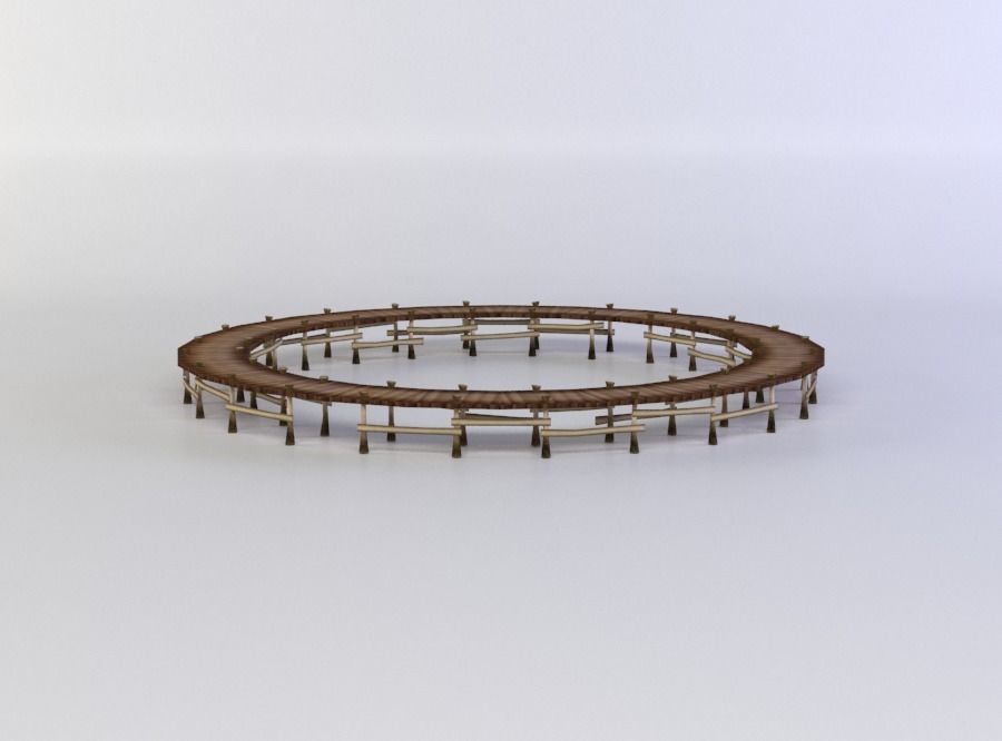 Wooden circle platform Low-poly 3D model_1