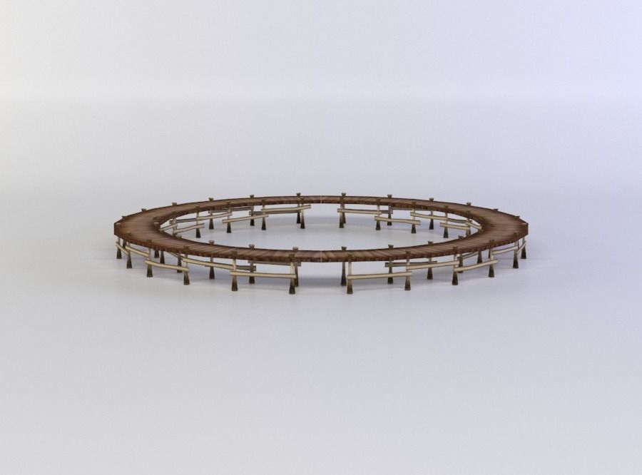 Wooden circle platform Low-poly 3D model_0