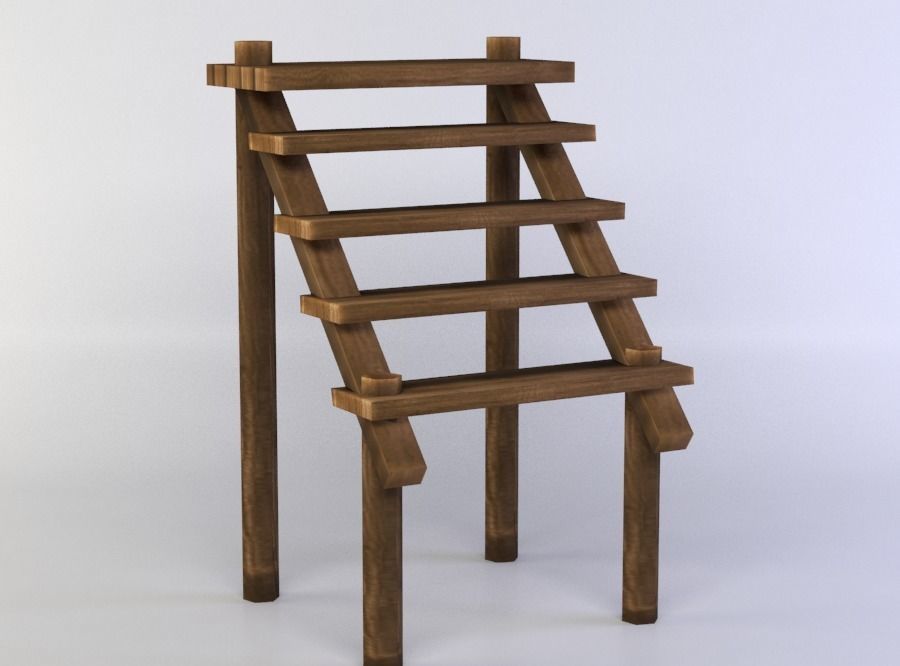 Wooden Stairs Low-poly 3D model_2