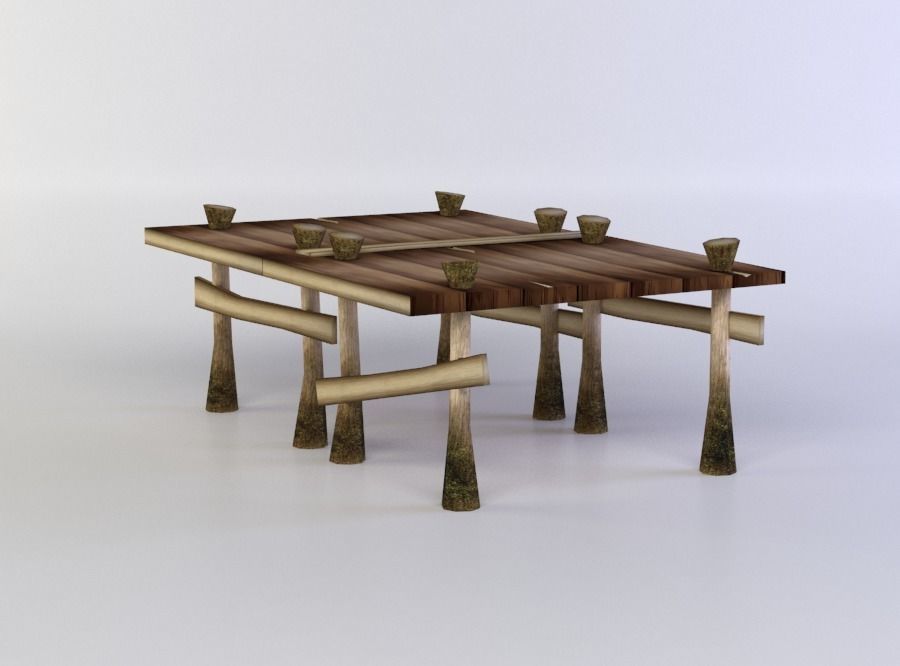 Wooden square platform Low-poly 3D model_2