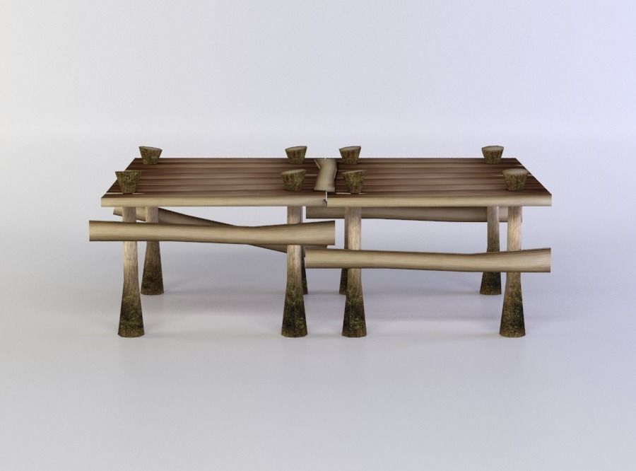 Wooden square platform Low-poly 3D model_0