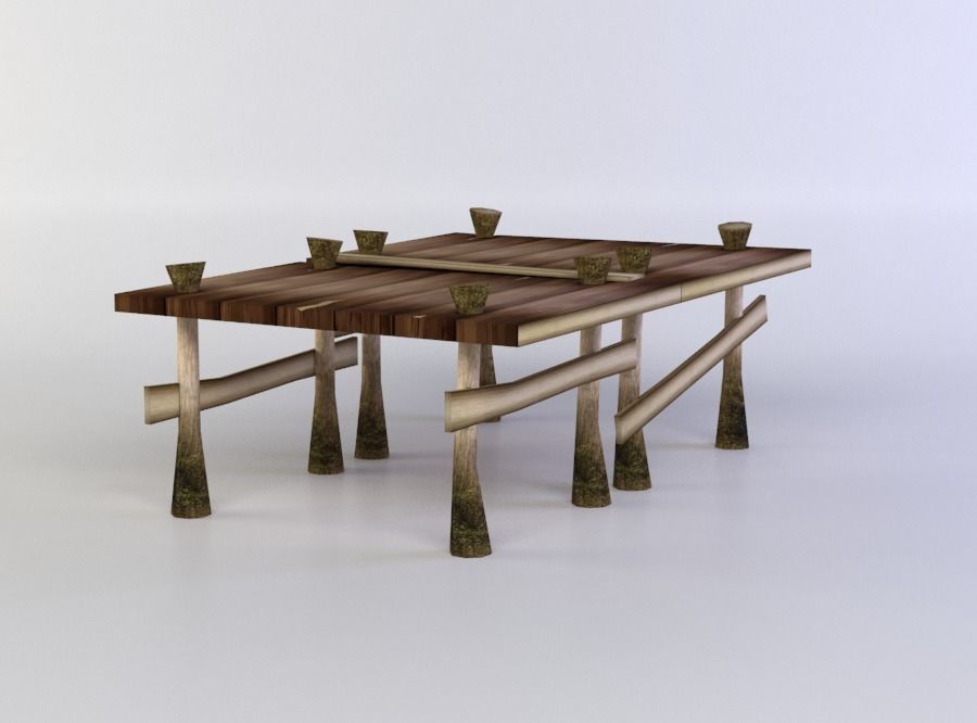 Wooden square platform Low-poly 3D model_1