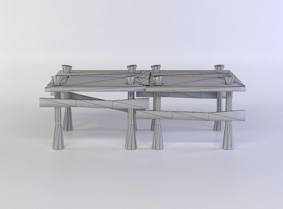 Wooden square platform Low-poly 3D model_3