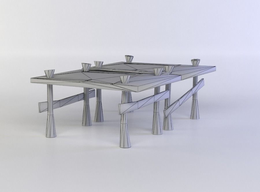 Wooden square platform Low-poly 3D model_4