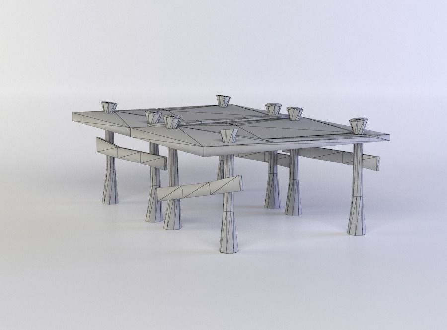 Wooden square platform Low-poly 3D model_5