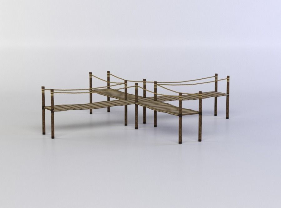Big wooden platform Low-poly 3D model_2