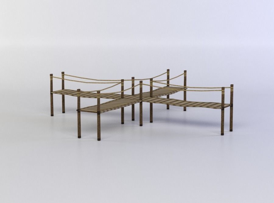 Big wooden platform Low-poly 3D model_1