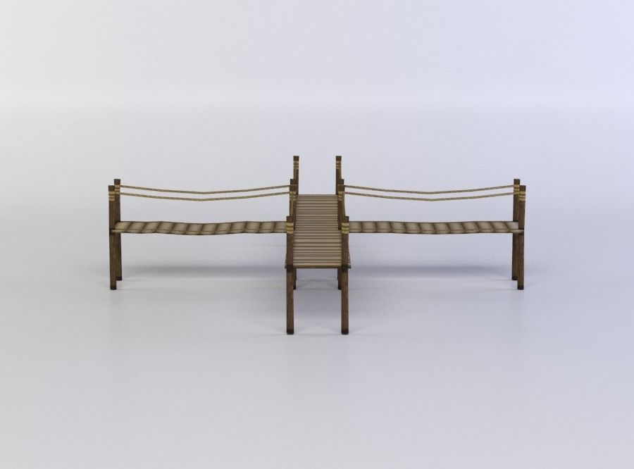 Big wooden platform Low-poly 3D model_0