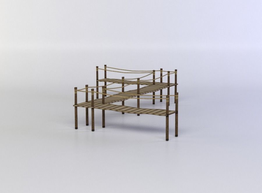 Wooden platform Low-poly 3D model_1