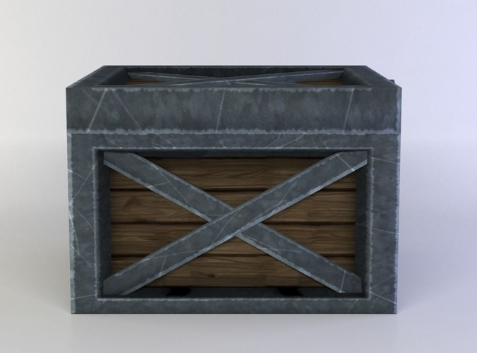 Box wooden with metal cross bars Low-poly 3D model