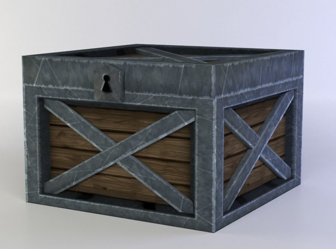 Box wooden with metal cross bars