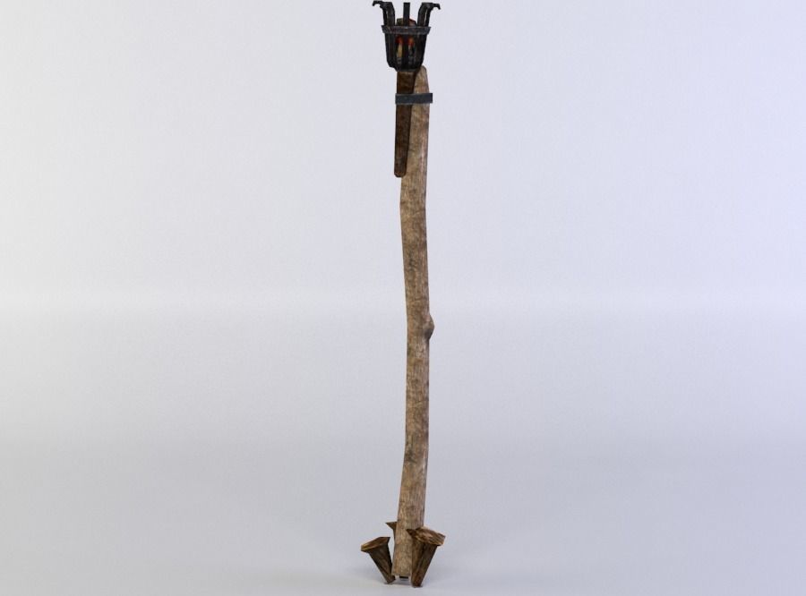 Torch wooden stick with two handles Low-poly 3D model