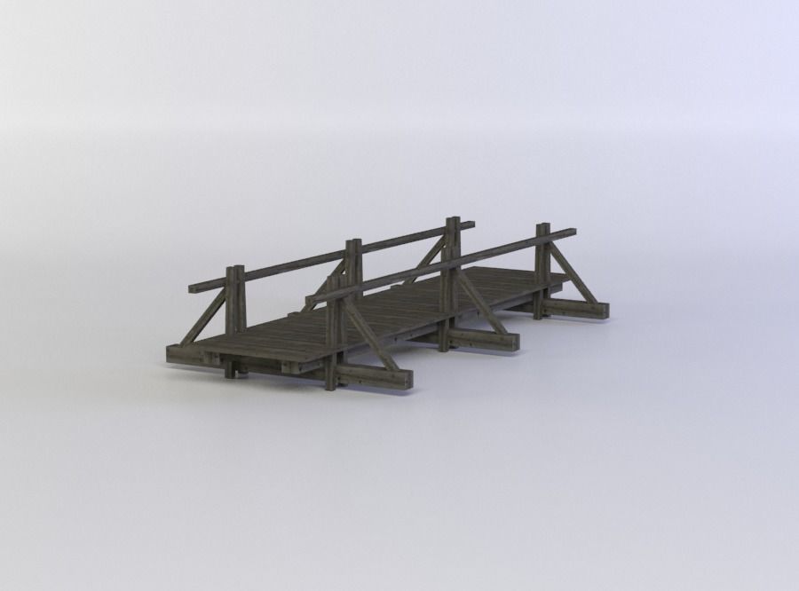 Wooden bridge Low-poly 3D model_1