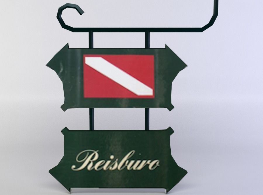 Advertisement sign with diving flag Low-poly 3D model