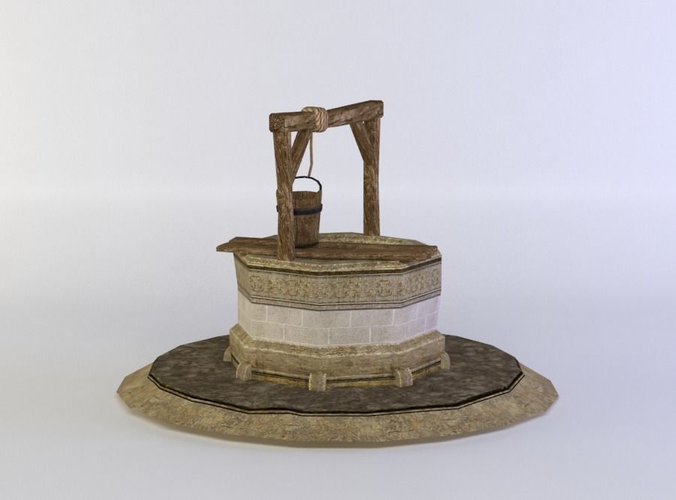 Well wooden water wheel