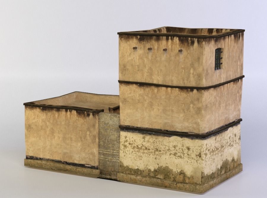 House old building with stairs and windows Low-poly 3D model_1