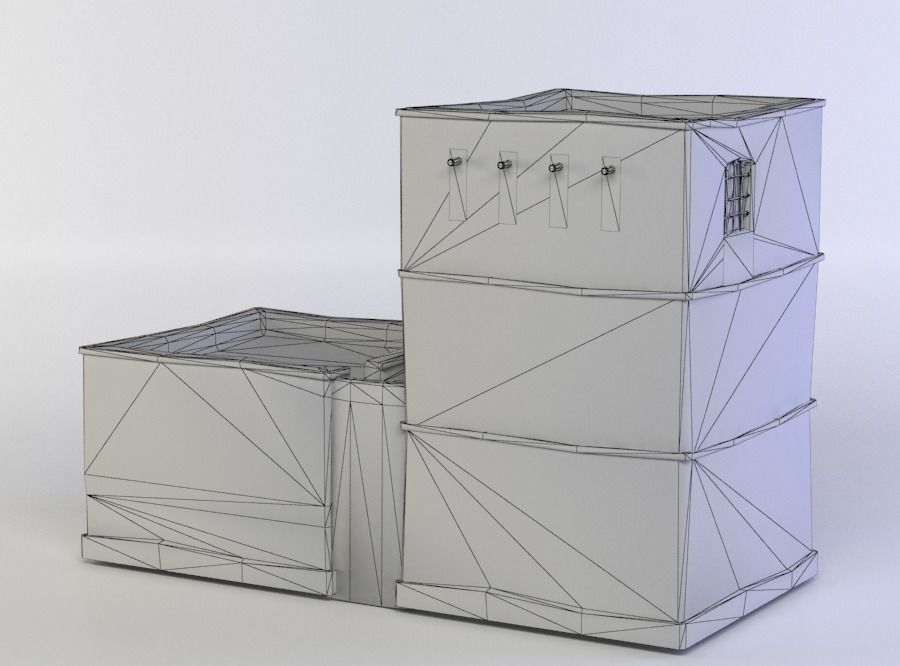 House old building with stairs and windows Low-poly 3D model_4