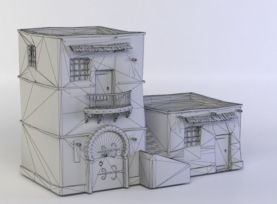 House old building with stairs and windows Low-poly 3D model_5