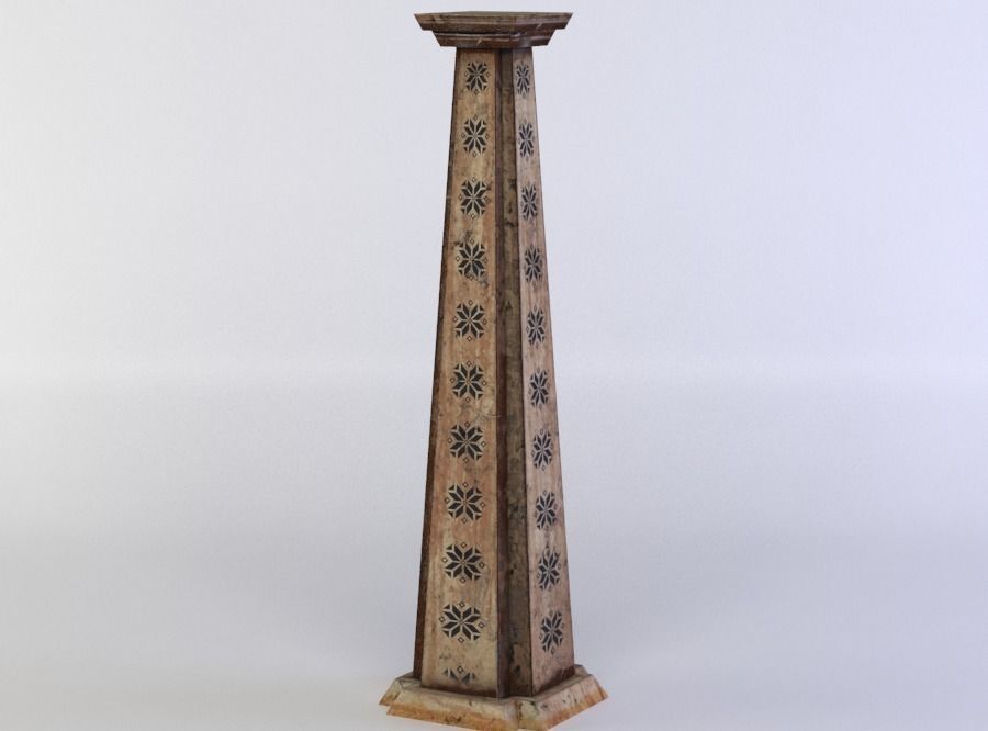 Column ornately carved wooden Low-poly 3D model_1