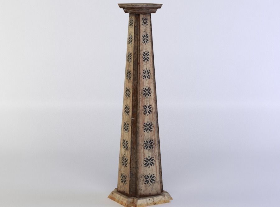 Column ornately carved wooden Low-poly 3D model_2