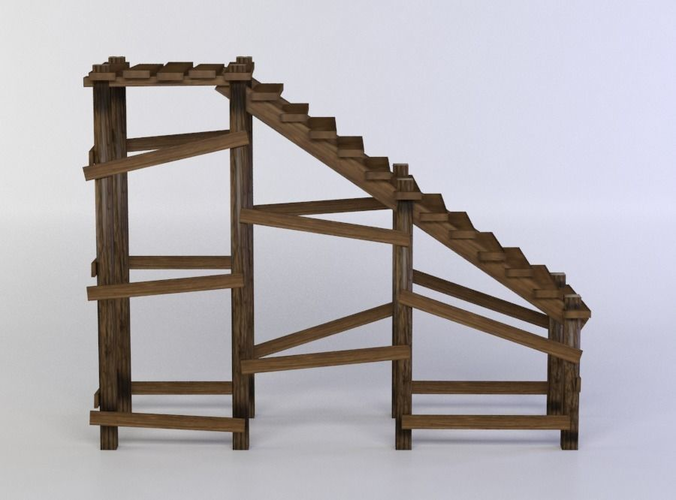 Wooden staircase Low-poly 3D model