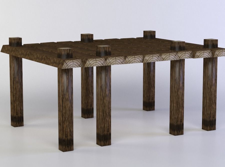 Wooden platform small Low-poly 3D model_2