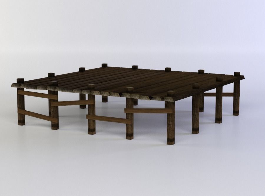 Wooden platform Low-poly 3D model_1