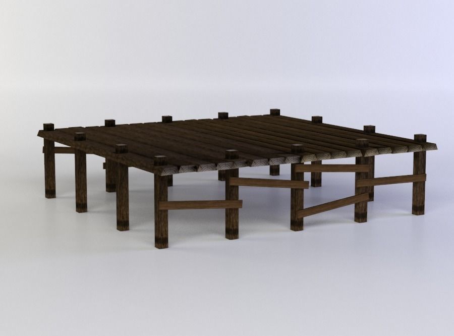 Wooden platform Low-poly 3D model_2