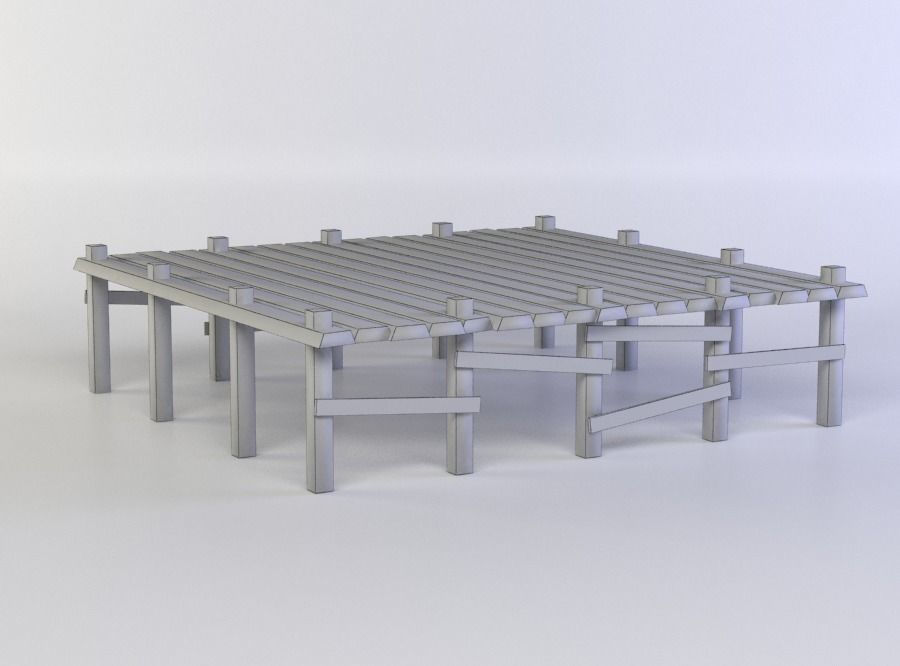 Wooden platform Low-poly 3D model_5