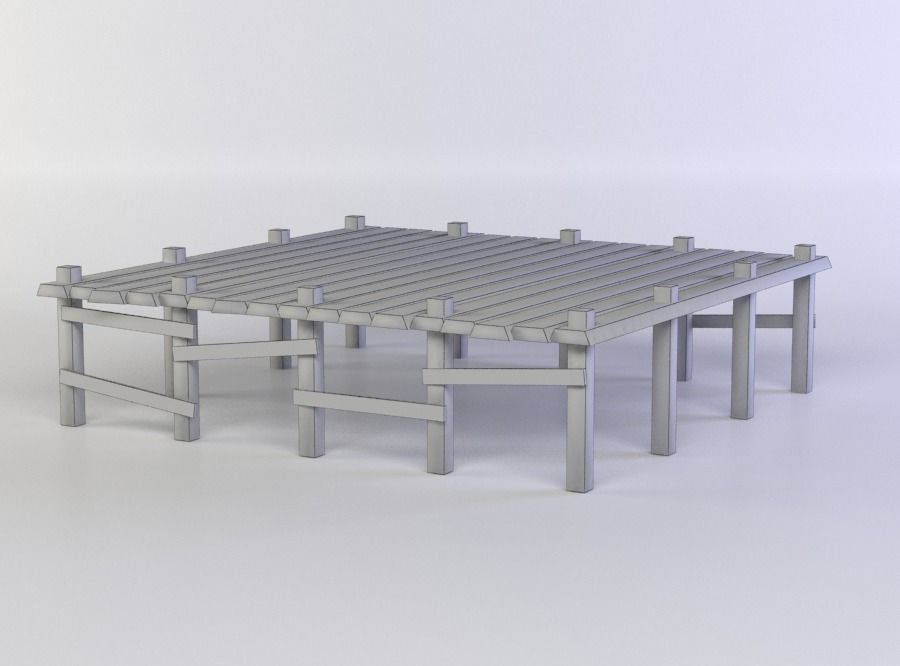 Wooden platform Low-poly 3D model_4
