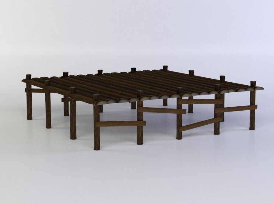 Wooden platform large Low-poly 3D model_2