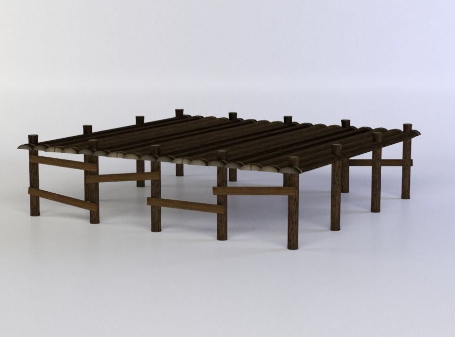 Wooden platform large Low-poly 3D model_1