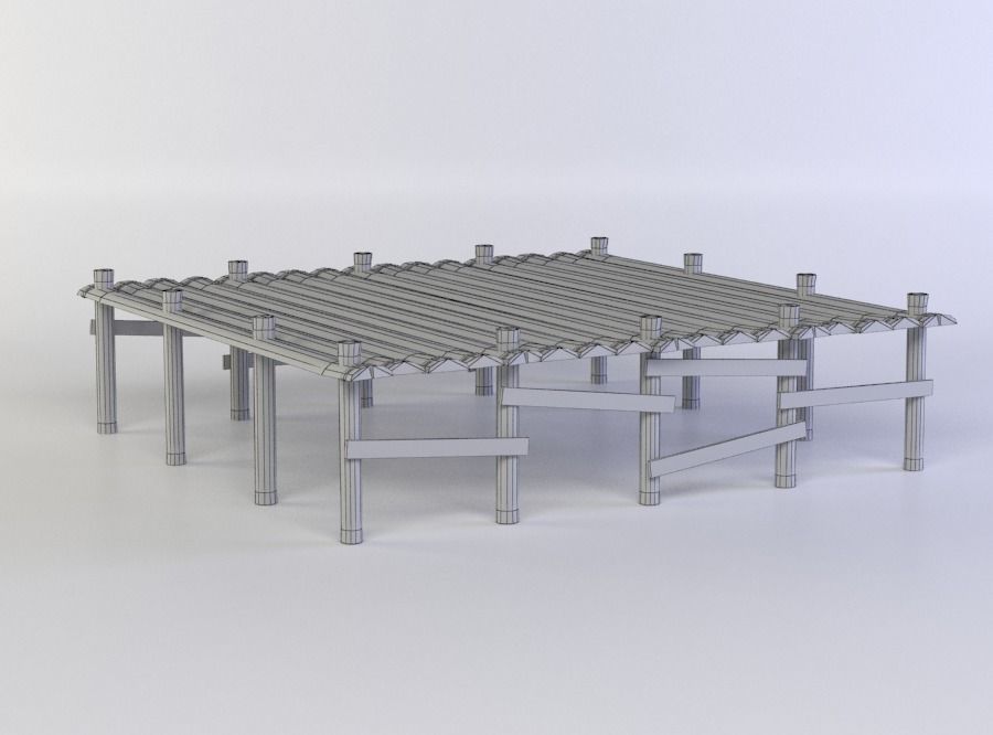 Wooden platform large Low-poly 3D model_5