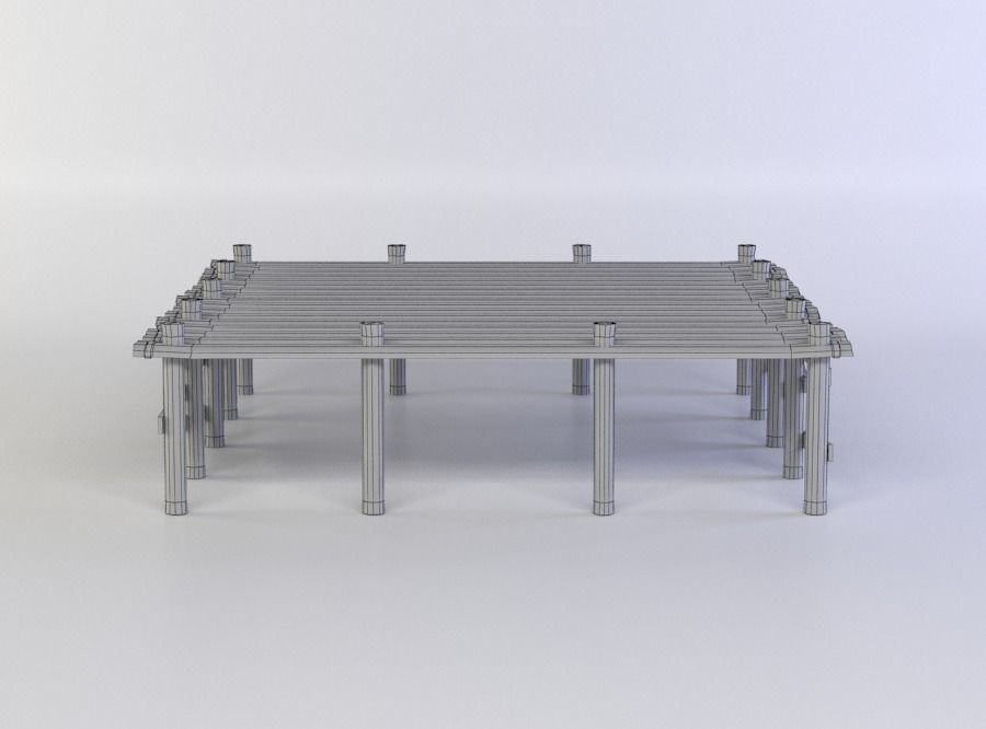 Wooden platform large Low-poly 3D model_3