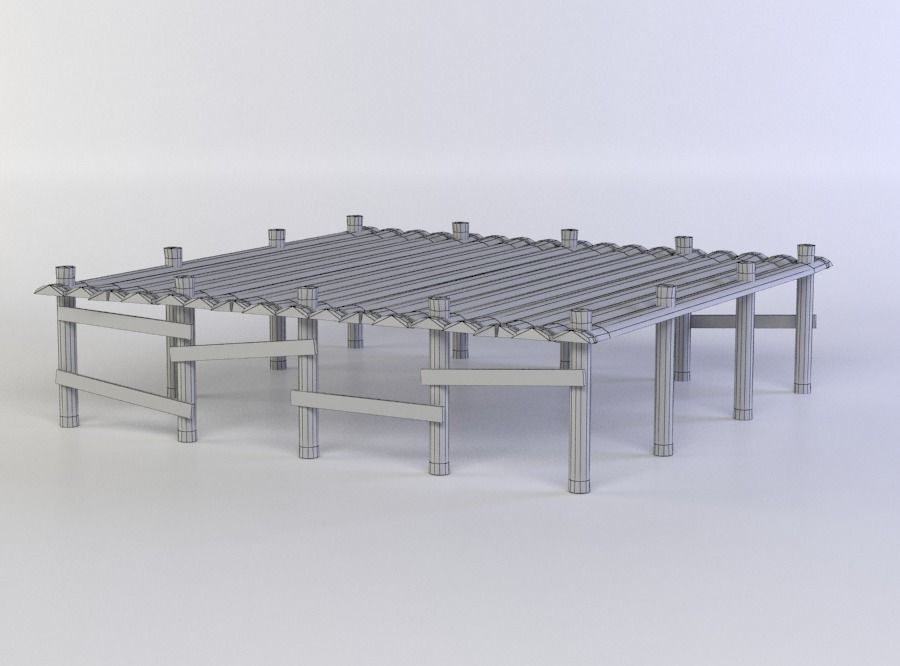 Wooden platform large Low-poly 3D model_4