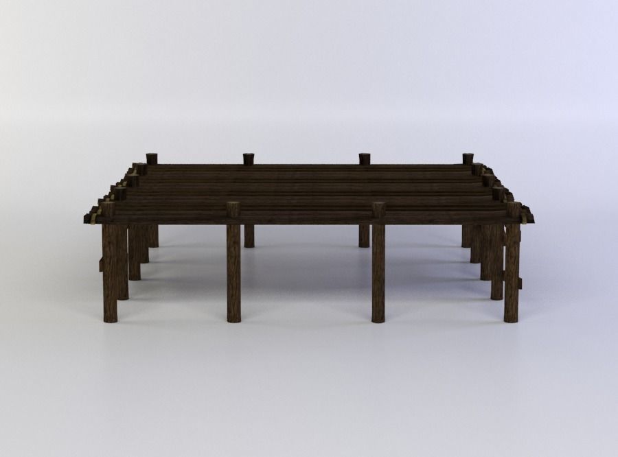 Wooden platform large Low-poly 3D model_0