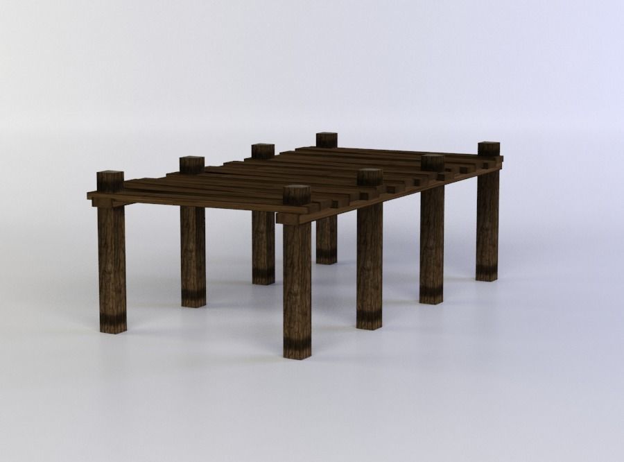 Wooden pier Low-poly 3D model_1