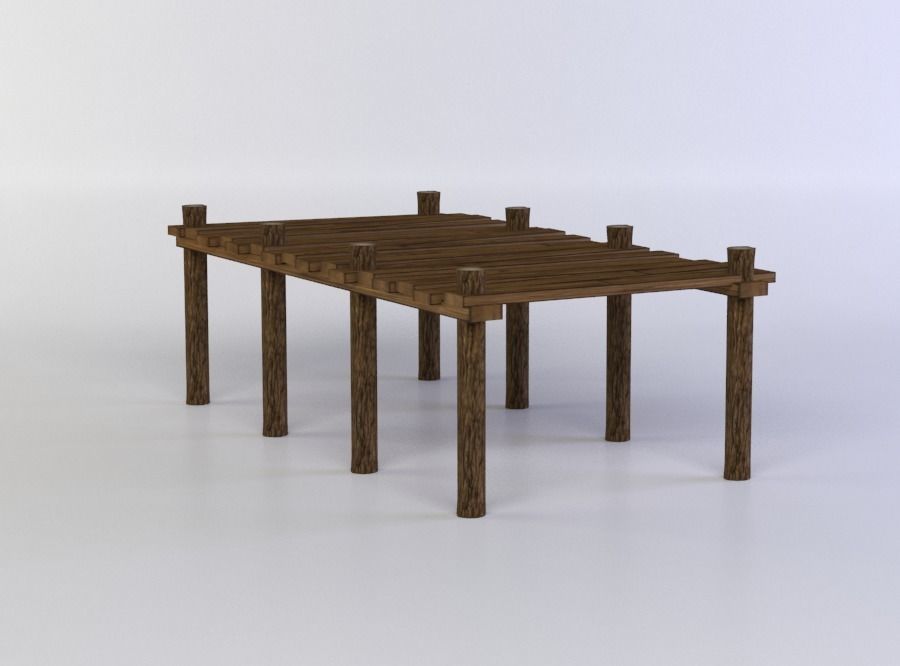 Wooden pier Low-poly 3D model_2