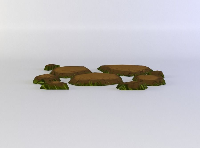 Stepping stone cluster Low-poly 3D model