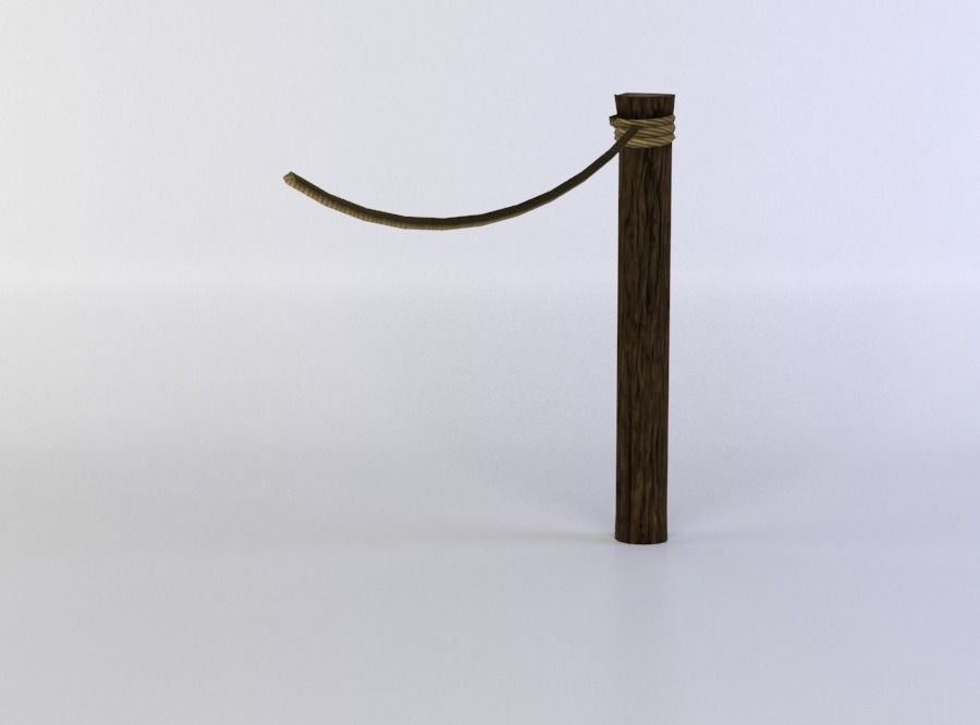 Fence segment pole with rope Low-poly 3D model_1