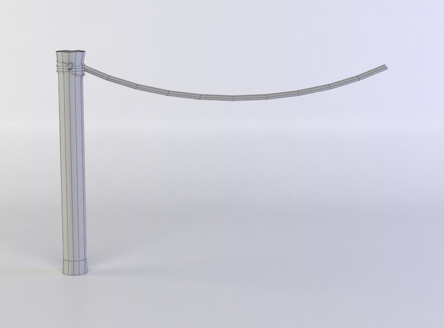 Fence segment pole with rope Low-poly 3D model_3