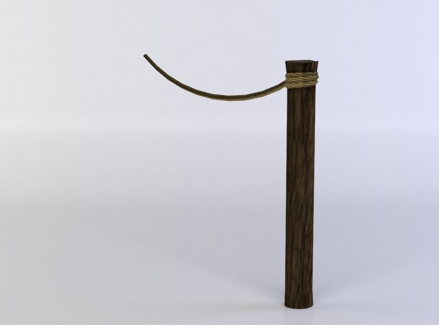 Fence segment pole with rope Low-poly 3D model_2