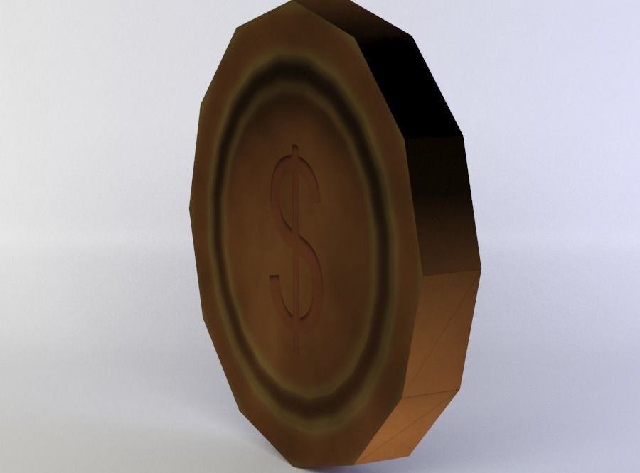 Copper coin Low-poly 3D model_2