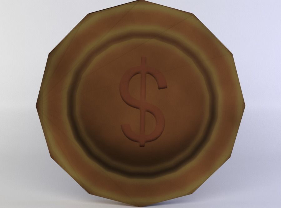 Copper coin Low-poly 3D model_0