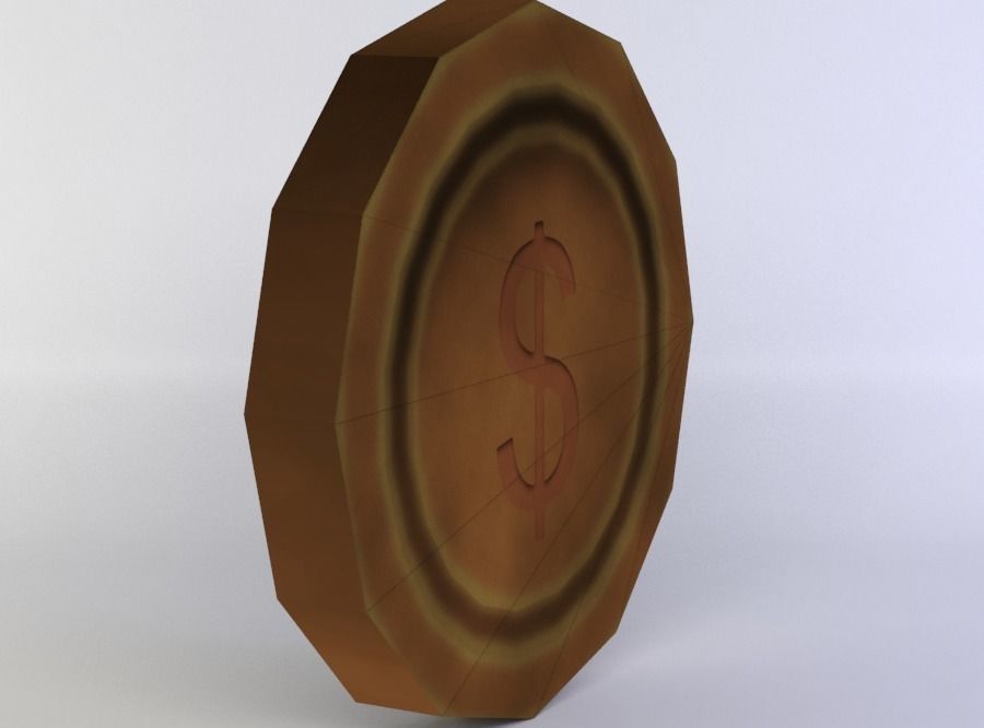 Copper coin Low-poly 3D model_1