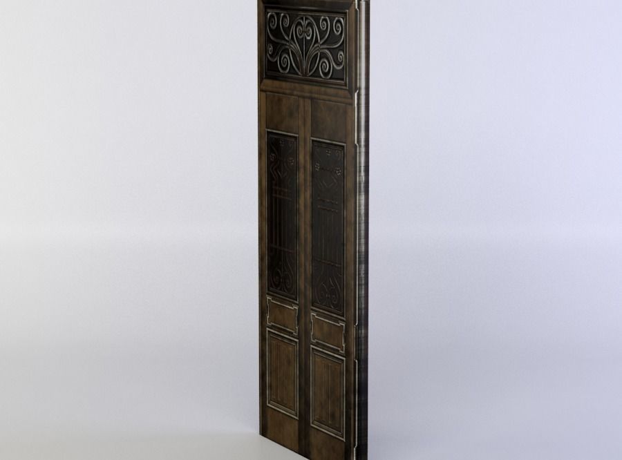 Door wooden with ornate design Low-poly 3D model_2