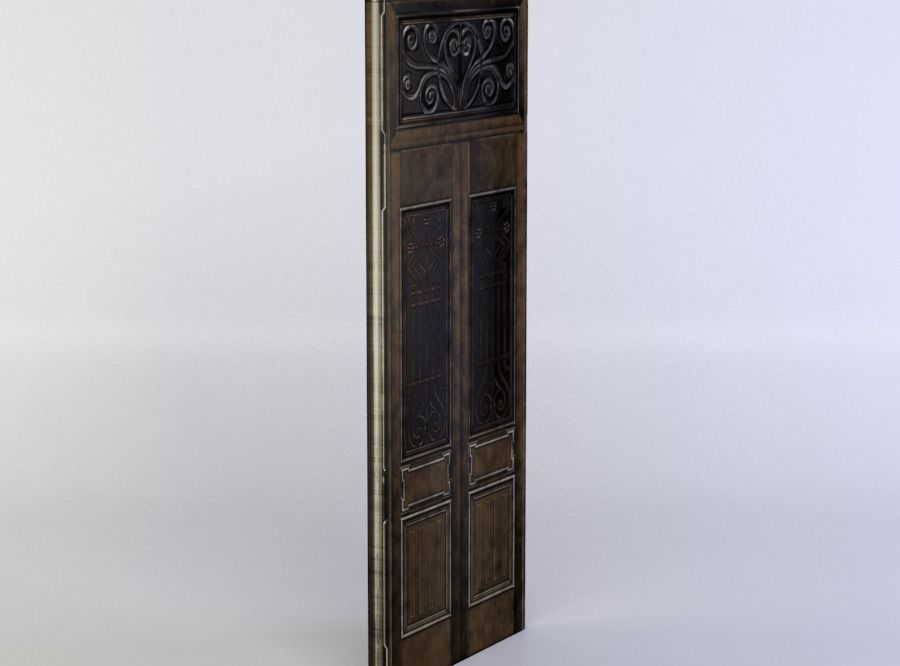 Door wooden with ornate design Low-poly 3D model_1