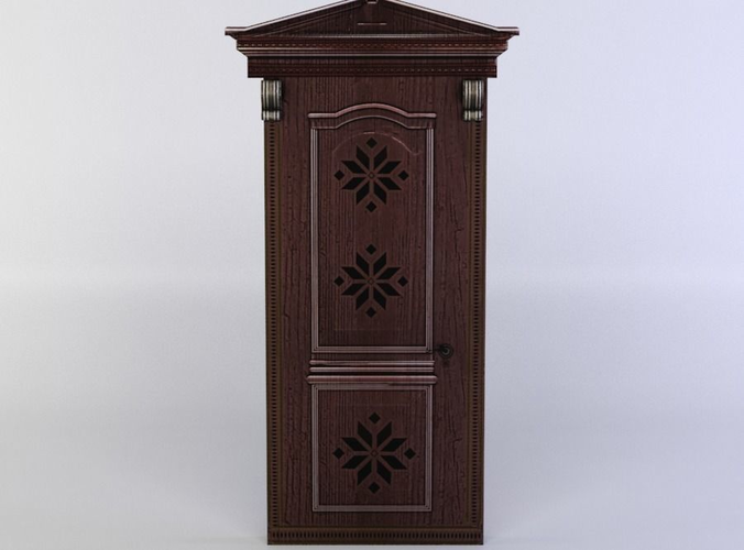 Door wooden with decorative design Low-poly 3D model