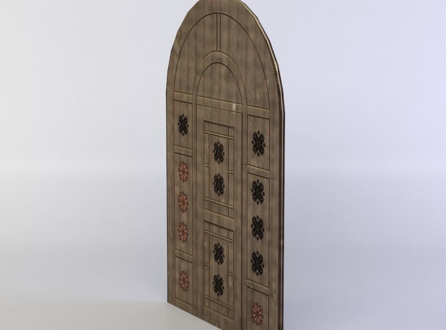 Door wooden with ornate details Low-poly 3D model_2