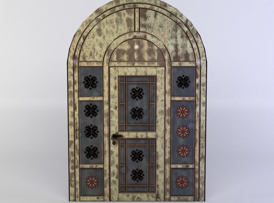 Door wooden with ornate details Low-poly 3D model_0